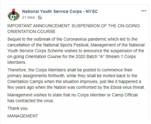 Nysc orientation camp 