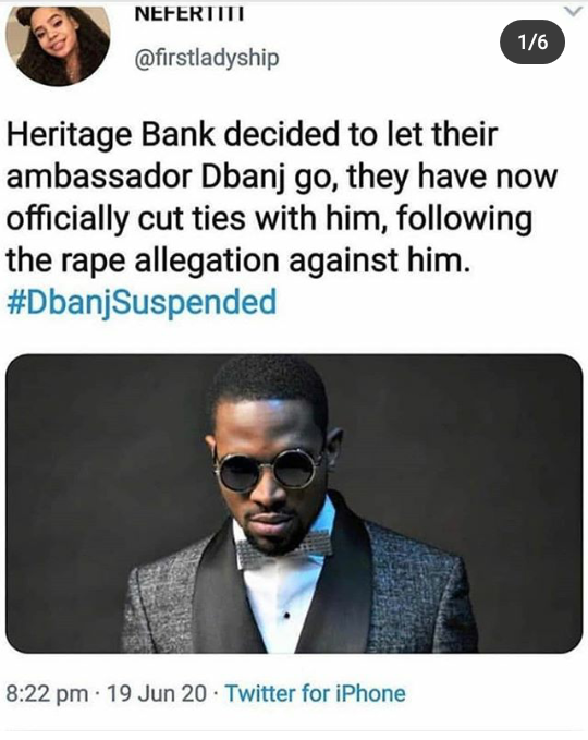 Dbanj stripped of his Heritage bank endorsement deal 