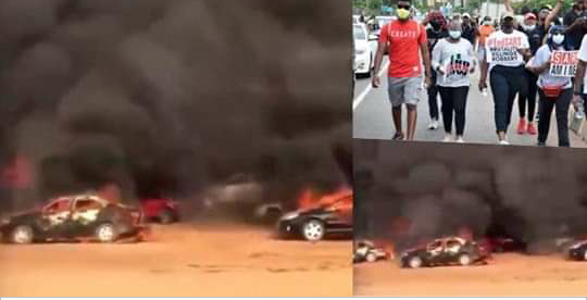 Cars of #EndSars Protesters in Abuja burnt down