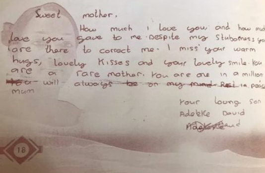 Davido letter to his mum