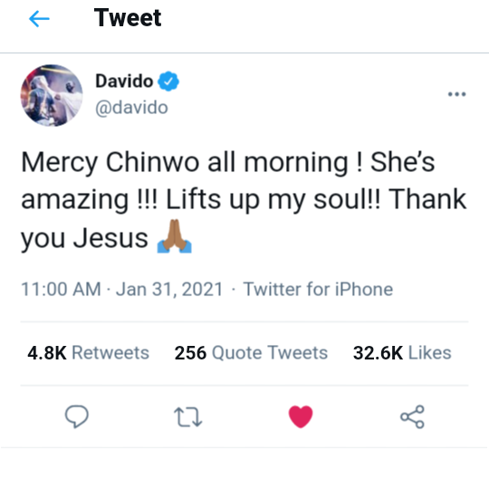 Davido mercy chinwo