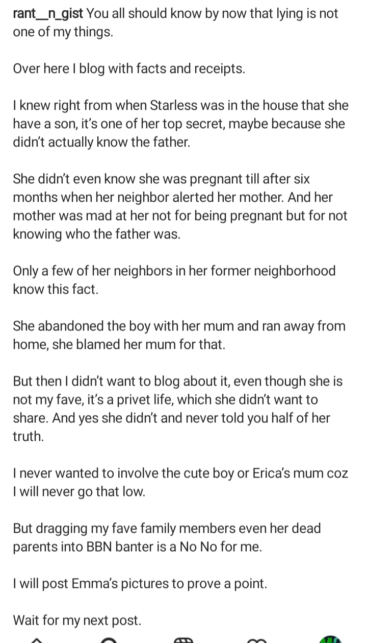 Rant and gist says Erica had a child