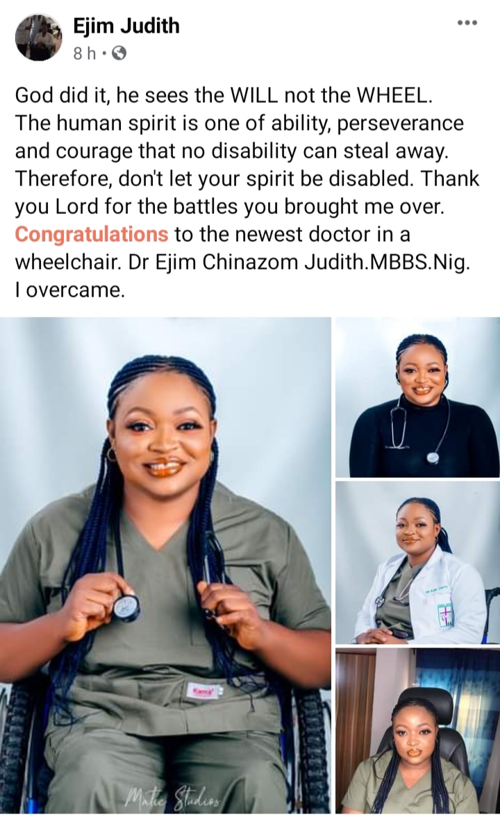 Lady in wheel chair becomes a medical doctor