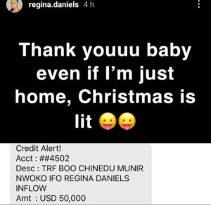 Actress Regina Daniels Reveals The Huge Amount Of Money Her Husband Ned Nwoko Gifted Her For Christmas 
