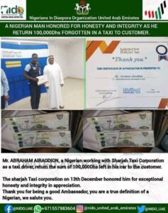 Nigerian Man Returns 12 Million Naira Forgotten In His Taxi In Dubai 