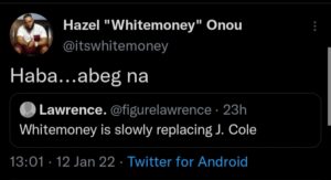 Selense: Whitemoney Reacts As Fan Says He Is Slowly Taking Over From American Rapper J.Cole