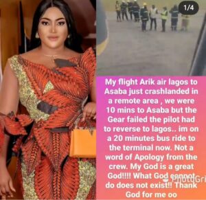 Nollywood actress, Uche Elendu and other passengers narrowly escaped d8ath when an aircraft belonging to Arik Air crash landed on Wednesday, January 12.