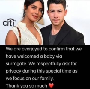 Priyanka Chopra, 39, and Nick Jonas, 29, welcome first child via surrogacy