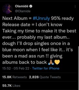 "My Next Album Will Probably Be My Last Album"- Olamide Reveals 