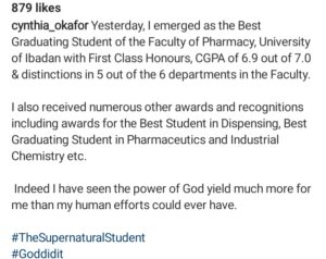 Nigerian Lady Becomes The Best Graduating Student Of Her Department With A CGPA Of 6.9