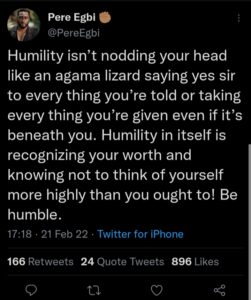 "Humility Is Not Nodding Your Head Like Agama Lizard Saying Yes Sir"- Pere Egbi Says As He Reveals What Humility Truly Means