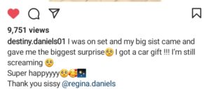 Actress Regina Daniels Surprises Her Sister With A Car Gift For Her 18th Birthday (Photos/VIDEO)