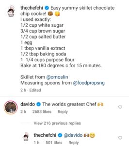 "Davido & Chioma Are Dating Again"- Different Reactions As He The Singer Calls Her 'The Greatest Chef'