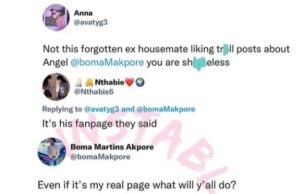 Boma Exchanges Words With BBN Fans On Twitter After Liking A Post Trolling Angel