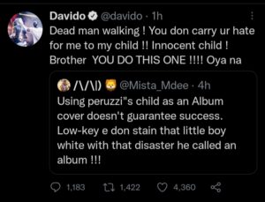 Davido Blows Hot As A Troll Calls His Son, Ifeanyi, Peruzzi's Son (Details)