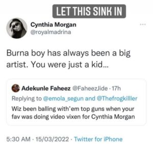 "Till I Pick Up The MIC Again, Burna Boy Remains The Biggest Artist In Africa "- Cynthia Morgan Says.......