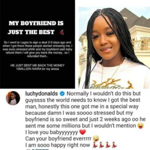 "My Boyfriend Gifted Me 10 Million Naira After A Company Tried Stressing Me Because Of A Brand Ambassadorial Deal "- Actress Luchy Donalds Receals