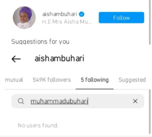 First lady, Aisha Buhari pens worrisome note as she unfollows husband on Instagram (Screenshots)