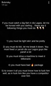 “You must be light skinned - Bobrisky highlights what Ladies must do to catch a ‘Big Fish’ in Lagos