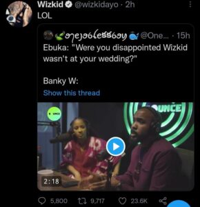 Wizkid Reacts As Banky W Reveals He Was Dissapionted At Him For Not Showing Up At His Wedding (Video)