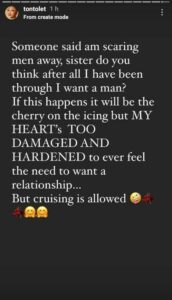 My heart is too damaged and hardened to want a romantic relationship - Actress, Tonto Dikeh