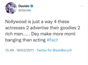 Nollywood actresses make more money banging than acting - Davido 
