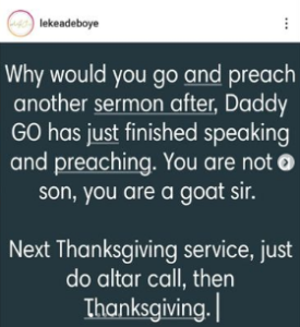 “You are a goat Sir” - Leke Adeboye slams some RCCG pastors for preaching another sermon after Daddy GO delivered a sermon