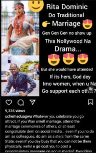“If you wan smell marriage, attend that of othersor at least congratulate dem ” – Uche Maduawgu blasts Genevieve over her absence at Rita Dominic’s wedding 