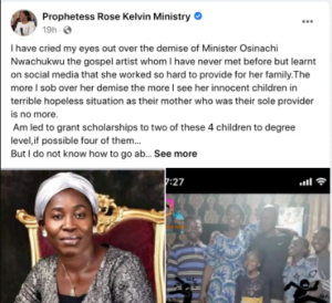 ‘She was their sole provider’ Nigerian Prophetess grants children of late singer Osinachi Nwachukwu