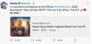 ‘We are proud of him’ - Netizens hail Davido as he features in 2022 FIFA World Cup Official Soundtrack