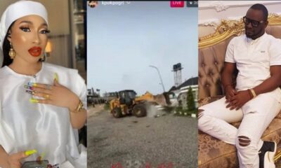 Actress, Tonto Dikeh mocks ex, Kpokpogri as he cries out in anguish over his demolished house (Video)