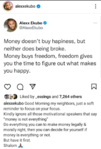 “Money doenst buy happiness but…” - Alex Ekubo explains why everyone must have money