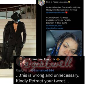 BBNaija’s Emmanuel issues Strict warning to a fan who wished d£ath for Liquorose ahead of his Birthday