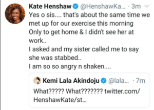 “I’m so angry and shaken” – Kate Henshaw blows hot as Clinic rejects her cleaner after being attacked with a knife