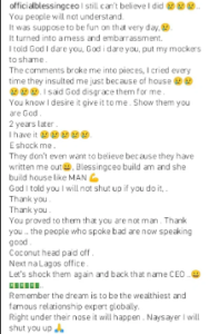 "The comments broke me, I cried every time they insulted me" - Blessing Okoro recounts horrible experience