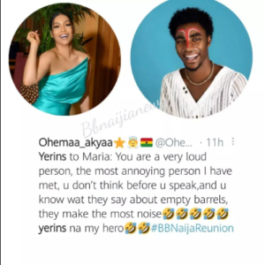 BBNaija Reunion: “You don’t think before you speak” - Mixed reactions as Yerins bash Maria