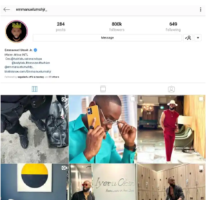Fans Of Bbnaija’s Emmanuel Umoh Sh@Me Shippers As They Get Him Back To 800k Followers On IG (Screenshot)