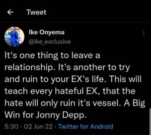“It's One Thing To Leave A Relationship. It's Another To Try And Ruin To Your EX's Life” – Bbnaija’s Ike Onyema Reacts As  Johnny Depp Wins Defamation Case Against His Ex-Wife
