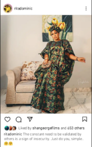 “The Need To Be Validated By Others Is A Sign Of Insecurity” - Actress, Rita Dominic Sends Strong Message To Her Colleagues