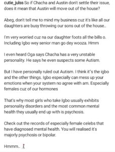 Excessive Igbo Smoking; Blogger Reveals Alleged Cause Of Chacha's Repeated Mental Illness & Marital Woes