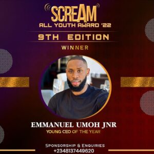 Bbnaija’s Emmanuel Umoh Bags Young CEO Of The Year Award At 2022 Scream Awards 