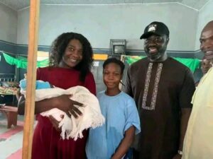 Mercy Johnson and husband gift mothers at uromi