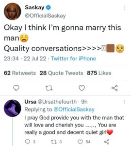 "I'm Gonna Marry This Man"- Saskay Reveals She's In Love