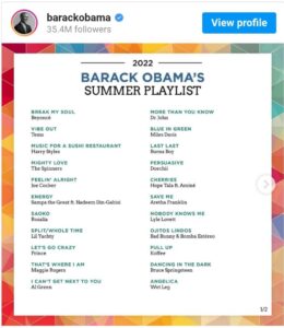 Barrack Obama summer playlist