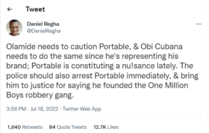 “He Is Constituting A Nu!sance Lately” - Nigerians Beg Obi Cubana And Olamide To Dump Portable