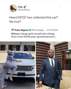BBNaija's Nengi 37 Million Naira Range Rover Reportedly Confiscated (Details)