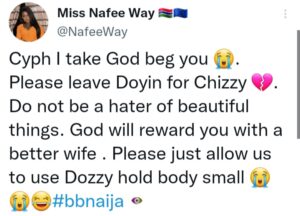 "God Will Reward You With A Better Wife"- Fans (Dozzy Shippers) Offer Cyph 10 Million Naira To Leave Doyin For Chizzy (Screenshots)