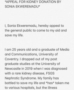 Senator Ekweremadu’s ailing daughter publicly begs for a k!dn£¥ donor