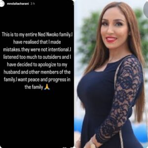 "I made mistakes, I listened too much to outsiders"- Laila Charani, Ned Nwoko's ex-wife tenders apology to him & family (Details)
