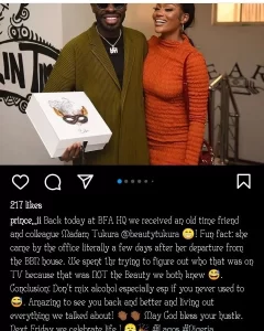 "Beauty Is A Totally Different Person From What We Saw On TV, She Wasn't Used To Alcohol"- Davido's Manager, Prince Says As He Shares Photos With Beauty Tukura